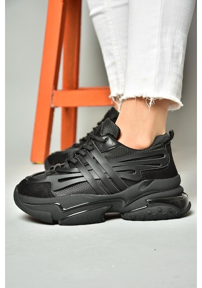 Fox Shoes S973602404 Siyah Kumaş Kalın Tabanlı Spor Ayakkabı Sneakers Siyah
