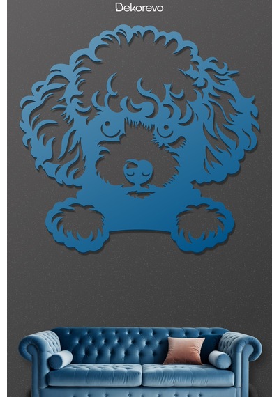 Poodle Köpek Metal Duvar Tablosu - Metal Duvar Sanatı - Mavi - 48 X 50 Cm