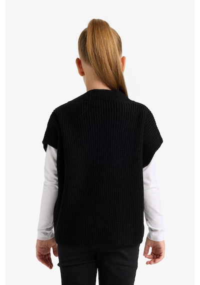 Defacto Kız Çocuk Oversize Geniş Kalıp V Yaka Triko Süveter F2625a825aubk27 Siyah