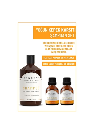Concept Beauty Kepek Karşıtı Şampuan 240 ML + Flaking Kepek Karşıtı Shot 2 x 20 ML