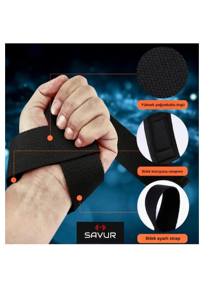Savur Padded Lifting Straps Siyah Ağırlık Kaldırma Kayışı 2 Li