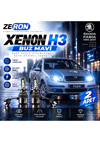 Skoda Fabia Xenon H3 Buz Mavi Led Far Ampulü 12v 2 Adet Yüksek Aydınlatma Kolay Montaj