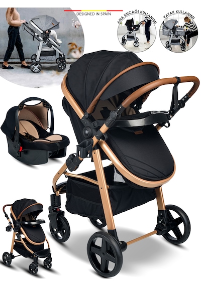 Baby Home 950 Tayla 6 In 1 Mama Tablalı Çift Yönlü Travel Sistem Bebek Arabası Siyah