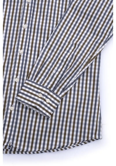 Giant Erkek Uzun Kol Kareli Gömlek - Minimalist Stil Haki