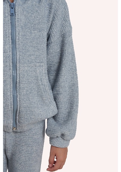 Kız Çocuk Yumuşak Dokulu Fermuarlı Mavi Sweatshirt 636109