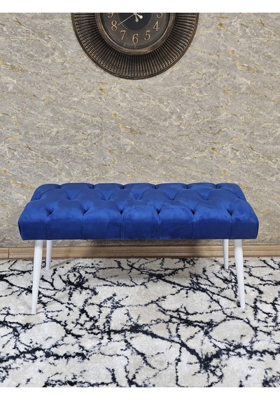 Zafir Beyaz Boyalı Sivriltme Ayaklı 90 Cm Puf Bench - Puf - Bench - Kasalı Oturak - Oturak - Yatak Ucu Puf Mavi