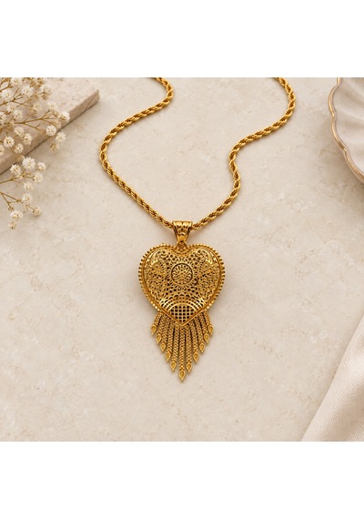 Gold Renk Otantik Hint Modeli Kalp Motifli Sallantılı Uzun Kadın Kolye 60+5 Cm Renkli