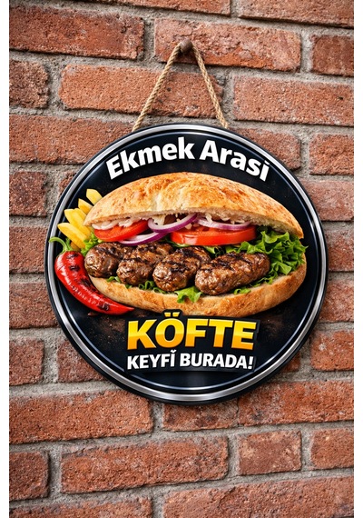 Mayeka Ekmek Arası Köfte Temalı Büfeler Cafeler Köfteciler İçin Ahşap Duvar Kapı Dekoratif Süs Tablo