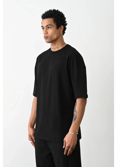 Erkek Tişört Düz Basic Penye Yazlık Bisiklet Yaka Kısa Kol T-shirt - Siyah
