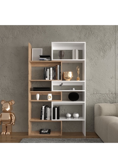 Avole Flat Çok Raflı Geniş Kitaplık Frezya&traverten Desen Diğer