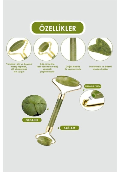 Tr 3'lü Cilt Bakım Seti Yeşim Taşı + Gua Sha Masaj Taşı + Maske Sürme Aparatı