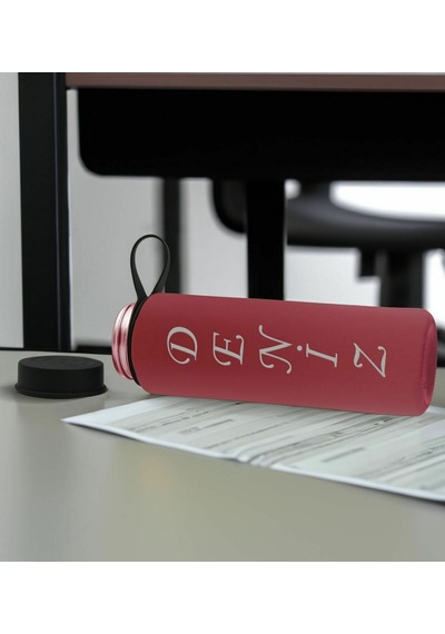 Bk Gift Kişiye Özel İsimli Pembe Defter Ve Fuşya Cam Matara Hediye Seti-5, Sevgiliye Hediye, Arkadaşa Hediye, Yeni İş Hediyesi