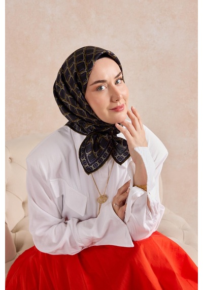 Silk Home Twill İpek Eşarp Zincir Koyu Lacivert Çok Renkli