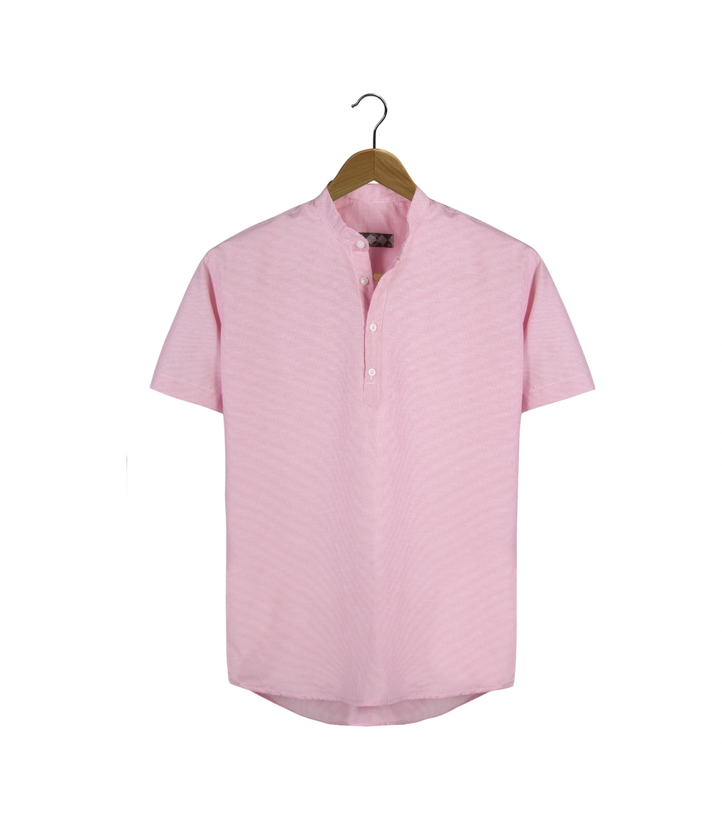Veaven Erkek Koyu Pembe Hakim Yaka Yarım Patlı Dik Çizgili Kısa Kollu Slim Fit Gömlek Koyu Pembe