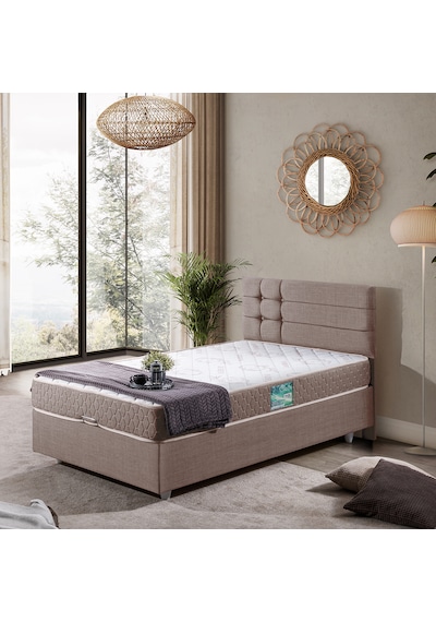 Viyana Tek Kişilik Baza Başlık Comfort Yatak Seti Açık Kahve 90 x 190