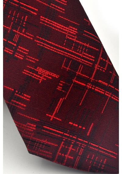 Gaffy Siyah Kırmızı Kırcıl Desenli Bordo Dokuma Kumaş Mendilli Slim Fit Kravat // Sdk-2611-4 Bordo