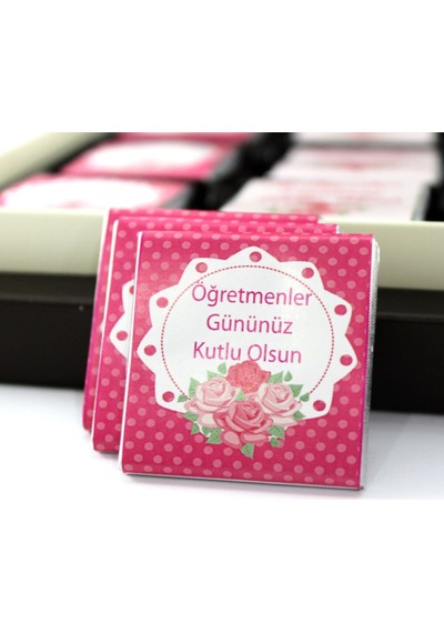 Dark Brown Öğretmenler Günü Tebrik Çikolatası %100 El Yapımı Madlen 72 Adet