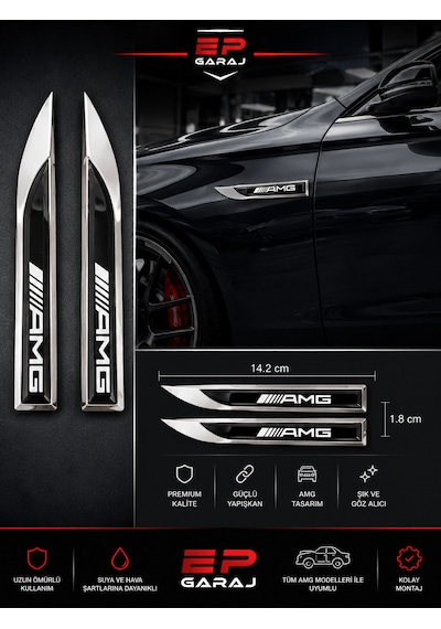 Mercedes Amg Yan Çamurluk / Kapı Üstü Logo Trim Seti Premium Tasarım