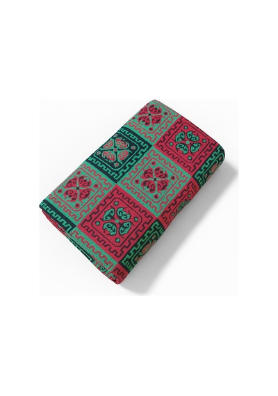 Çift Taraflı 3 Mekik Karo Desen Pamuklu Makine Dokuma Kilim Kırmızı - Yeşil - Siyah