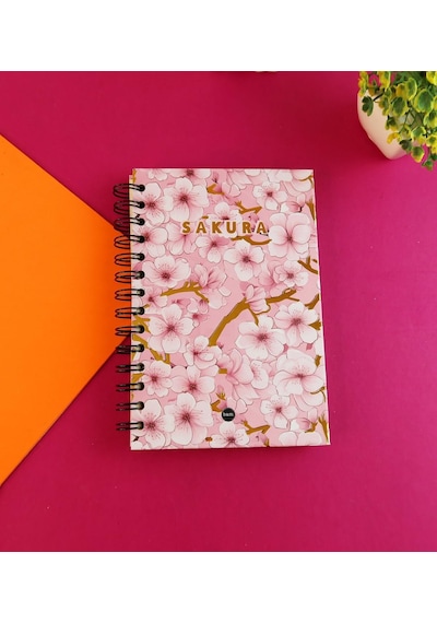 Pembe Sakura Özel Tasarım Spiralli 15 21 Cm Dot Defter, Eskiz Defteri, Doodle Book - 2 Sayfa Stıcker Hediyeli Çok Renkli