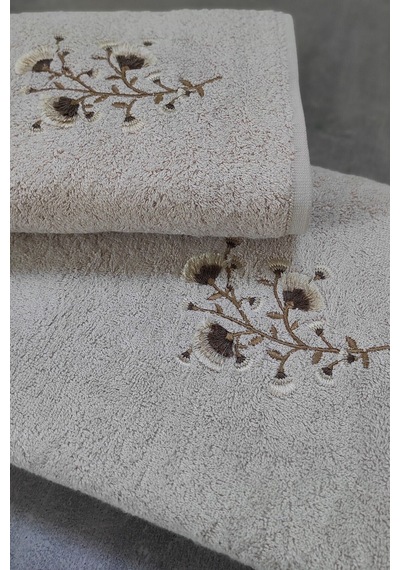 2'li Nakışlı Bambu Banyo Havlu Seti-tivoli Lisette Cappuccino