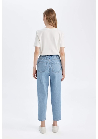 Defacto Paperbag Yüksek Bel Kısa Paça Jean Yıkamalı Pantolon D4306AX24AUNM85 İndigo