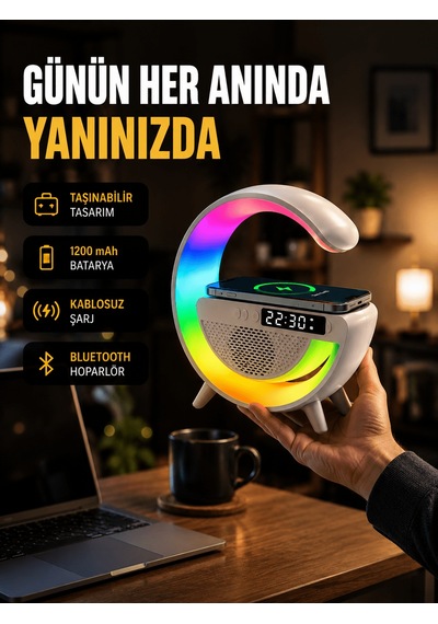 Kablosuz Şarjlı Led Masa Lambası Çalar Saat Ve Beyaz Gürültü Özellikli - Xuczgoogledijital-8
