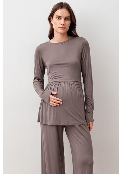 Artış Collection Uzun Kollu Esnek Likralı Viskoz Hamile Pijama Takım 20212 Vizon