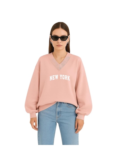 Benroma New York Baskılı Ünisex V Yaka Sweatshirt Çok Renkli