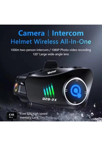 Q28-2x Motosiklet Kask Bluetooth İnterkom Su Geçirmez 1080p Hd Sürüş Kaydedici Kablosuz Kamera-1279
