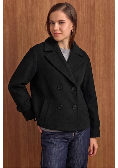 Olcay Ceket Yaka Oversize Kısa Kaban Siyah 3204