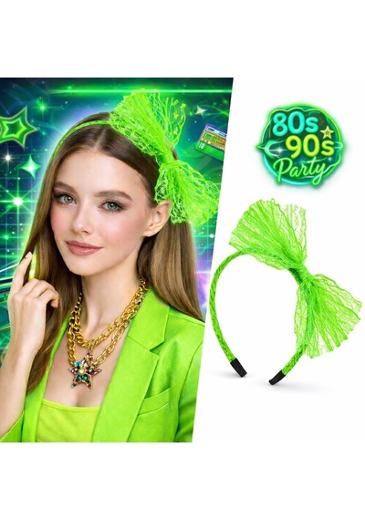 80 Ler 90 Lar Neon Yeşil Dantel Taç Fiyonklu 5264 "