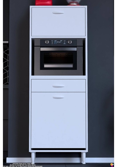 Vio 60 Cm Fırın Dolabı Sepetli Çekmeceli 1 Kapak Mini Midi Mutfak Dolabı 60 Cm