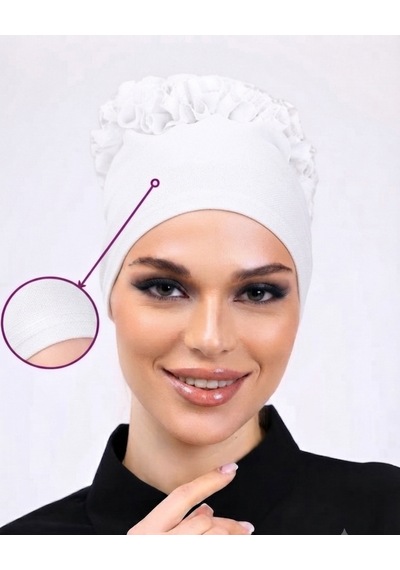 Alivascarf Kaymayan Fırfırlı Silikonlu Dikişsiz Kaymaz Bone Kadın Tesettür Bağlamalı İç Bone Beyaz