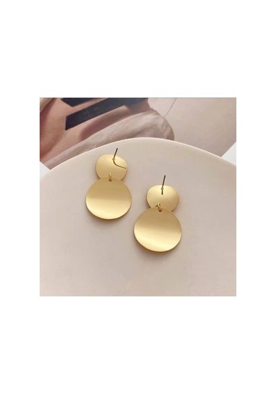 Lunarie 18k Altın Kaplama Çift Daire Disk Sallantılı Küpe