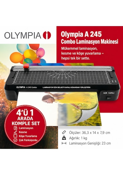 4 Ü 1 Arada A245 Combo Laminasyon Makinesi ,giyotin Makinesi ,köşe Kesme Aparatı