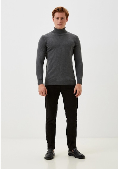 Erkek Tam Balıkçı Boğazlı Triko Koyu Grimelanj Slim Fit Pamuklu Sık Örme Kazak Ncs Jeans 3003 Koyu Gri
