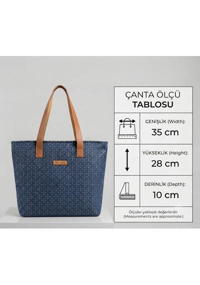 Kadın El Yapımı Nokta Desenli Denim Omuz Çantası Kot Lacivert