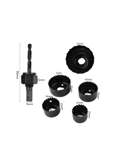 6 Parça Buat Açma Seti 38-54 Mm Profesyonel Delik Panç Testere Matkap Ucu Seti