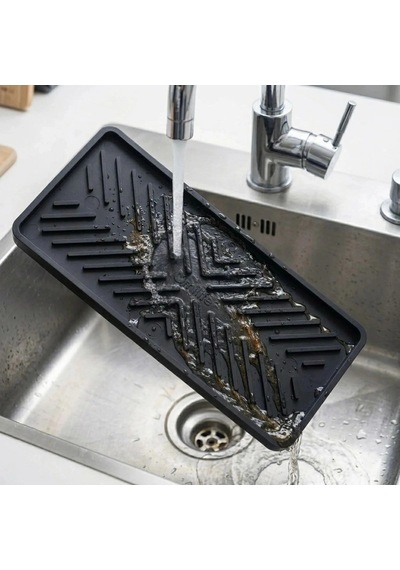 Siyah Silikon Yağdanlık Altlığı Kaydırmaz Mutfak Organizer 23x10 Cm 5468 Çok Renkli