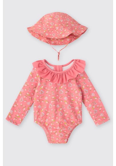 Panço Littemare Kız Bebek Upf 40+ Uv Korumalı Şapkalı Fuşya Mayo Seti 2612gb42013 Pembe