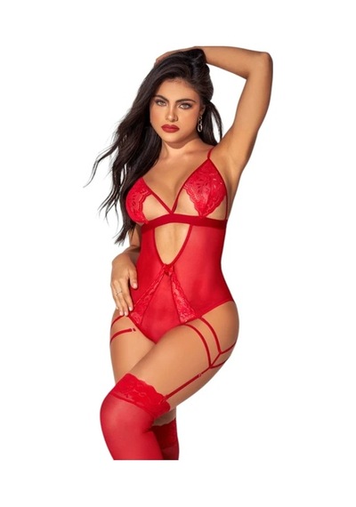 New Dreams Modern Göz Alıcı Kırmızı Dantelli Çoraplı Tasarım Jartiyer Gecelik Kırmızı