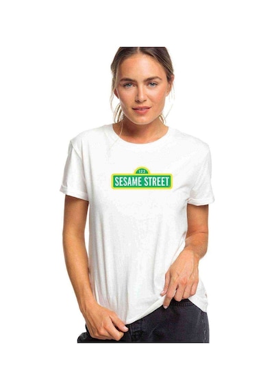 Susam Sokağı Baskılı Beyaz Kadın Tshirt (534309945)