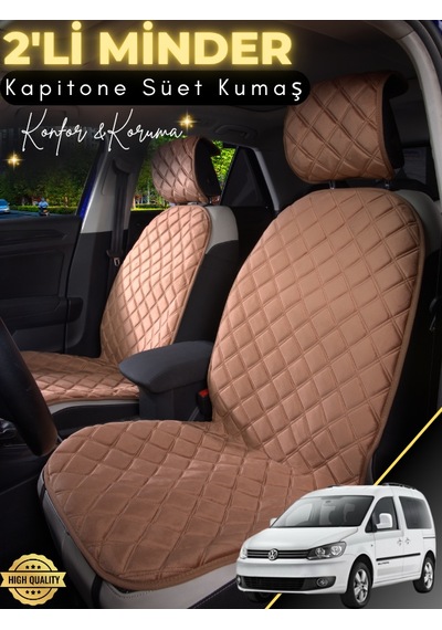 Volkswagen Caddy Uyumlu 2'li Süet Oto Koltuk Minderi Terletmez Universal Tam Koruma A5 Kahverengi