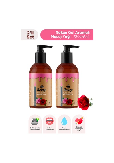 2 Li Gül Aromalı Masaj Yağı 120 Ml X 2 Nemlendirici, Kokulu, Erotik Unisex Vücut Yağı - 305868094