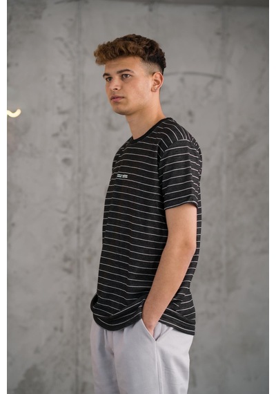 Reguler Fit Bisiklet Yaka Likralı Çizgili Erkek Yazlık T-shirt 001