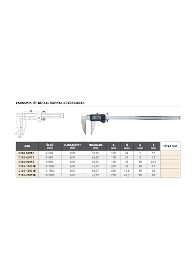 Fett 0-500mm Pld Ekonomik Tip Dijital Büyük Ekranlı Kumpas
