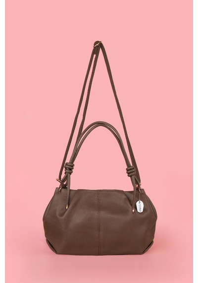 Westbag Kadın Dokulu Büzgülü Premium El Ve Omuz Çantası Vizon