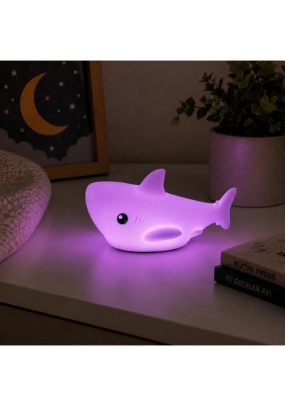 Köpekbalığı Gece Lambası Rgb Led Şarjlı Masa Lambası, Puf Dokunmatik Renk Değiştiren Silikon Çocuk Gece Lambası, Usb Şarjlı Bebek Uyku Işığı,hayvan Figürlü Oda Lambası Diğer