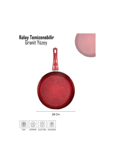 Bonetti Granit Tava - 28 Cm Kırmızı Kırmızı